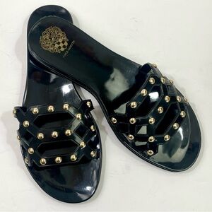 Vince Camuto Emelon Black Jelly Slide Sandals with Gold Studs
